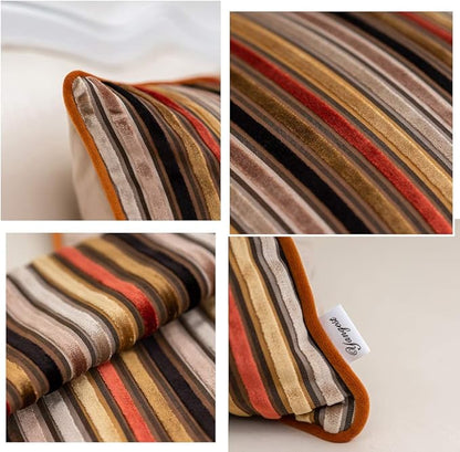 Yangest Orange Striped Throw Pillow Cover Multicolor Velvet Cushion Cover Modern Bohemian Pillowcase for Sofa Couch Bedroom Living Room Home Christmas Decoration,20x20 Inch