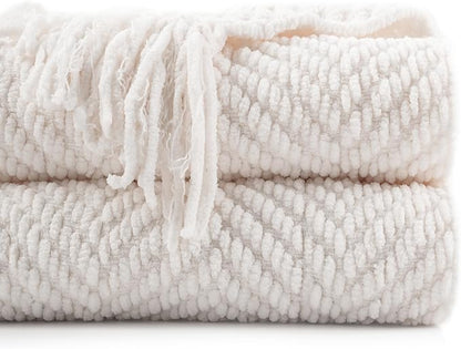 BATTILO HOME Cream White Throw Blanket for Couch, Ivory Throw Blanket for Bed, Warm Decorative White Blanket Throw for Home Decor, 50" x 60"