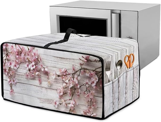Air Fryer Toaster Oven Dust Cover Countertop Microwave Dust Cover Protector, Compatible with Convection Oven, M, 16.5 x 20.5 x 10 inches, Peach Blossom White Wood Grain