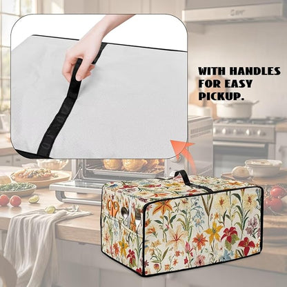 Toaster Oven Cover with Pockets, Washable Smart Oven Dust Cover Protective Kitchen Appliances Decor and Accessories, L, 18.5" x 22.5" x 13", Floral Pattern