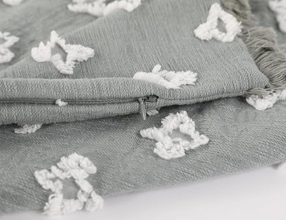 Boho Long Lumbar Pillow Cover 16x26 with Tassel,3D Flower Patterned Cotton Decorative Long Lumbar Pillow Cover Pillow Case for Sofa Couch Bed Livingroom Farmhouse,Blue Grey