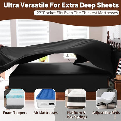 Extra Deep Pocket Queen Sheets 18-24 Inch 1000 Thread Count 100% Egyptian Cotton Sateen Weave Soft Breathable 4 Pieces（Queen,Black）