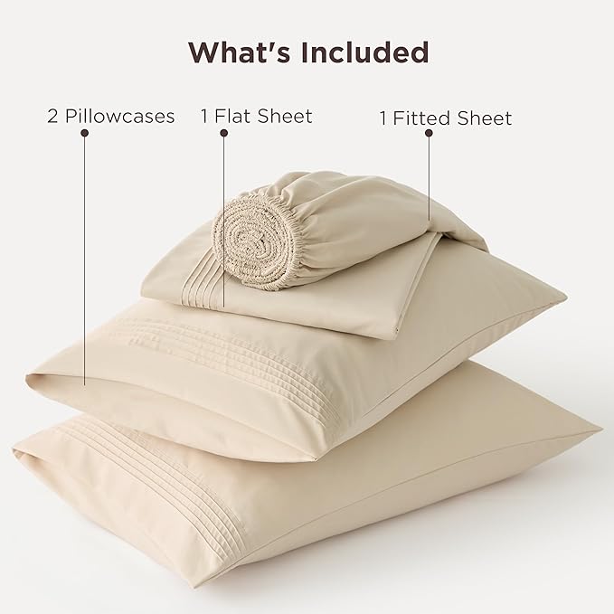 Bedsure Deep Pocket Queen Sheets Set - Fits Mattresses Up to 21 Inches Thick - 4 Piece GentleSoft Bed Sheets, Moisture Wicking, Soft & Cooling Bedsheet & Pillowcases, Easy & Secure Fit, Beige