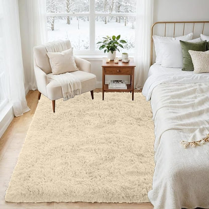 4x6 Area Rugs for Living Room Rug: Soft Fluffy Shag Beige Rugs for Bedroom, Non-Slip Large Fuzzy Plush Rug Indoor Floor Carpet for Nursery Kids Boys Girls Room, Dorms, Playroom, Modern Home Decor