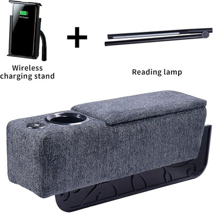 Multifunctional Sofa Armrest, Couch Armrest with Cup Holder, Removable Sofa Caddy with Storage,Equipped with LED Reading Light&Wireless Charge Stand, Navy