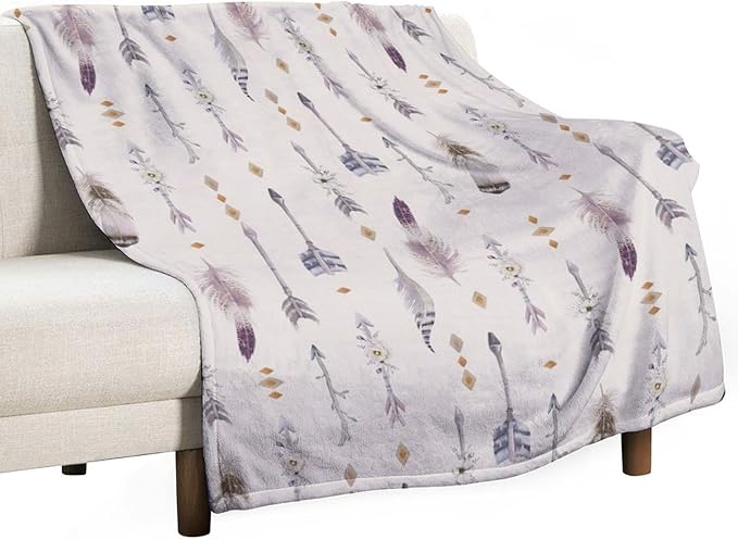 Boho Tribe Blanket, Bohemian Aztec Ethnic Tribe Native Tribal Arrows Feathers Print Pattern Throw Blanket for for Chair Bed Sofa Couch 30"x40"