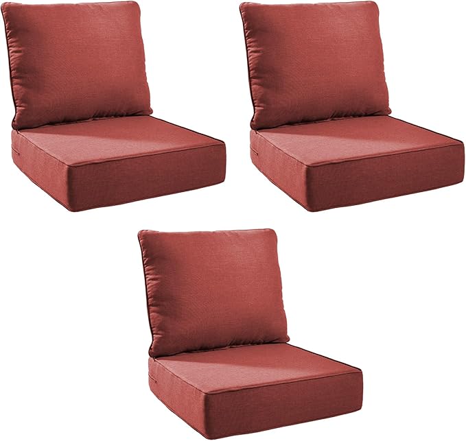 Outdoor Cushion Set for Furniture Patio Furniture, UV Resistant, Water Resistant - 6 Inch Thick Foam Garden Cushions– 24x24 Inch Patio Seat Covers for Chair/Sofa/Couch | Red | 3-Pack |