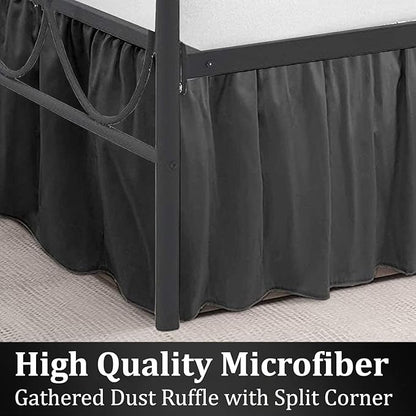 SKY BEDDINGS - King Size Ruffled Bed Skirt with Split Corners - 16 Inch Drop Dust Ruffle Bed Skirt with Platform Three Sided Coverage - 100% Microfiber, Dark Grey