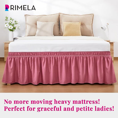 RIMELA Dusty Red Bed Skirt Queen Size 18 Inch Drop, Wrap Around Elastic Bedskirt, Dust Ruffle for Adjustable Bed Base Machine Washable Easy to Install Bed Skirts