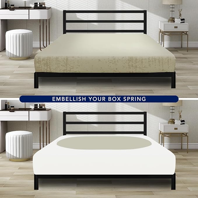 PureFit Stretchy Box Spring Cover King - Elastic Fitted Box Spring Wrap Around 4 Sides, Wrinkle & Fading Resistant Fits King and C-King Size Beds, Ivory