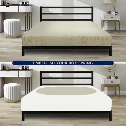 PureFit Stretchy Box Spring Cover King - Elastic Fitted Box Spring Wrap Around 4 Sides, Wrinkle & Fading Resistant Fits King and C-King Size Beds, Ivory