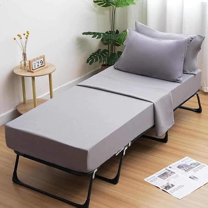 Cot Sheets 31" x 75", Cot Sheet Set 4 Piece for Narrow Twin/RVs Bunk/Camper Bunk/Guest Beds/Army Cots/Trifold Mattress/Travel Size Mattress, Shrinkage & Stain Resistant Cot Sheets Set, Gray