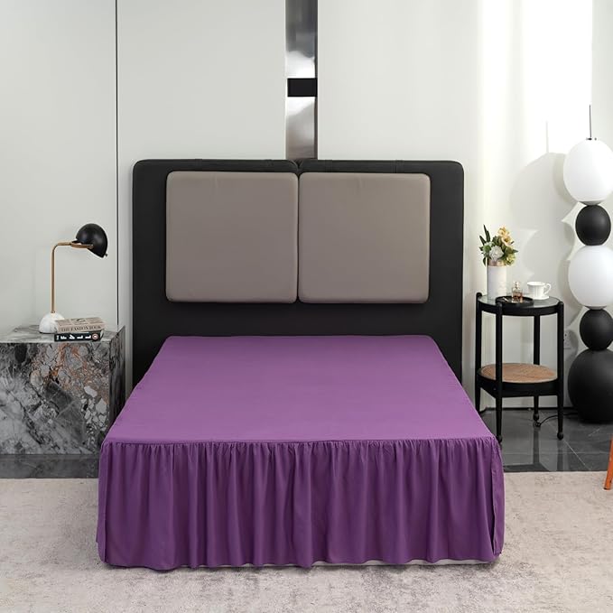 Bed Skirt Queen Size Ruffled Bed Skirt with Split Corners, 14 Inch Drop Dust Ruffle Bed Skirts with Platform, Gathered Style, 100% Microfiber, Grape