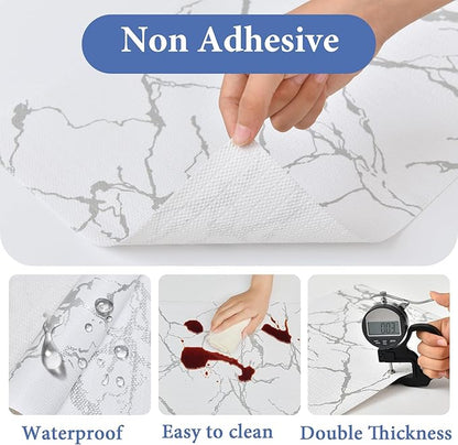 Drawer and Shelf Liner for Kitchen Cabinet: 17 in X 30 Ft Non Slip Waterproof Shelf Paper Non Adhesive Refrigerator Liners Silver Marble Easy Liners for Bathroom with Knife Tape Measure