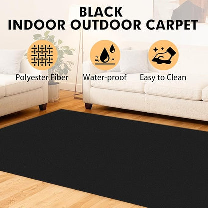 Marine Carpet, 5 FT x 15 FT Black Indoor/Outdoor Rug 0.2" Thick TPE Backed Non-Slip Boat Carpet Roll for Home, Patio, Porch, Deck