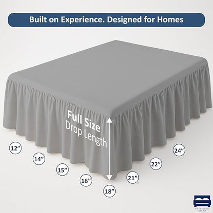 Ruffled Bed Skirt with Split Corners-Dust Ruffle - 24" Drop 100% Microfiber Soft,Sheen & Luxurious Look - Bed Skirts (Light Grey -Full)