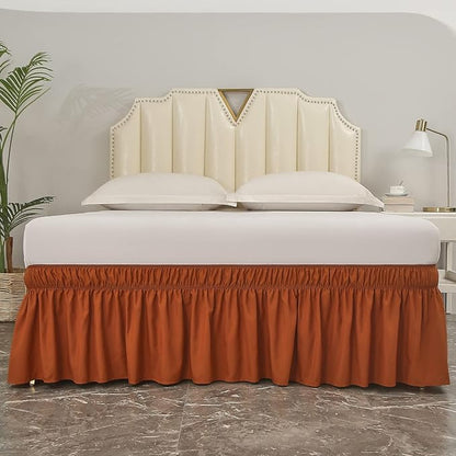 MEILA Wrap Around Bed Skirt Three Fabric Sides Elastic Dust Ruffled 16 Inch Tailored Drop,Easy to Install Fade Resistant-Caramel, Queen/King