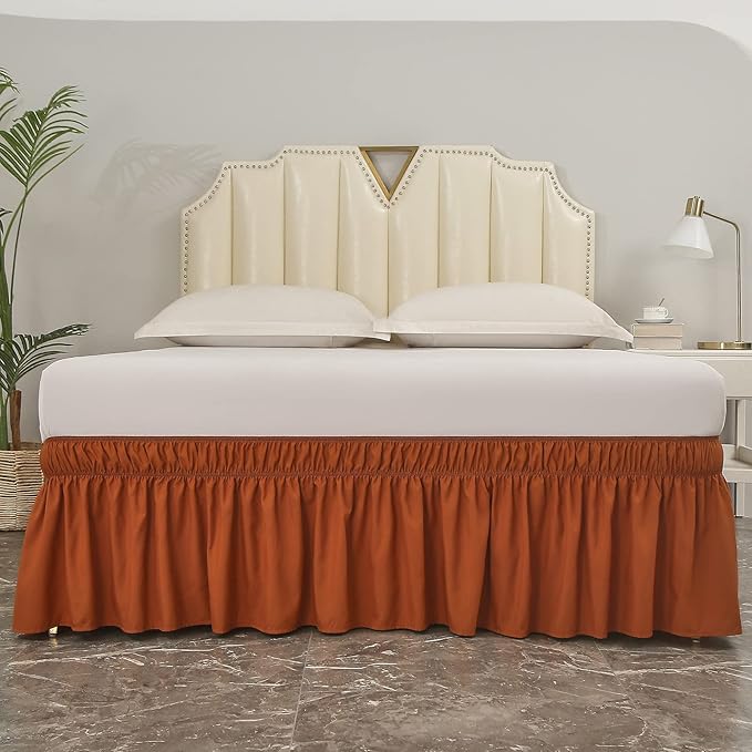 MEILA Wrap Around Bed Skirt Three Fabric Sides Elastic Dust Ruffled 14 Inch Tailored Drop,Easy to Install Fade Resistant-Caramel, Queen/King