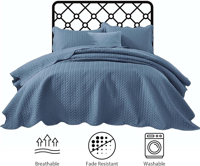 IR Imperial Rooms King Quilt Bedding Set Size (106" x 96") + 2 Pillow Shams (20" x 36"+ 2") - 3 Pcs All Season Lightweight Reversible Microfiber Coverlet Embossed Quilt Bedspread (Light Blue)