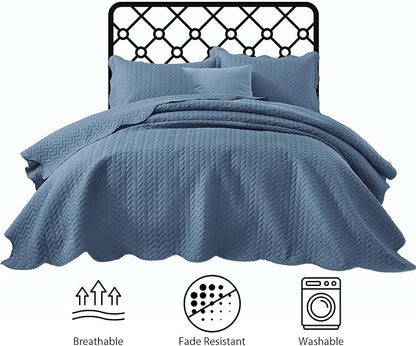 IR Imperial Rooms King Quilt Bedding Set Size (106" x 96") + 2 Pillow Shams (20" x 36"+ 2") - 3 Pcs All Season Lightweight Reversible Microfiber Coverlet Embossed Quilt Bedspread (Light Blue)