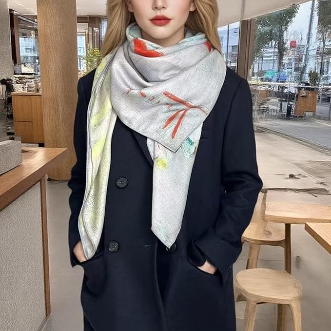 Artist Oil Painting Wraps 51"x51" Cashmere-Soft Art Pashmina Luxury Rolled Hem Women Large Travel Blanket Shawl
