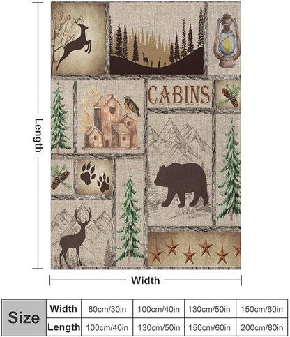 Rustic Cabin Bear Blanket, Lake Country Lodge Bear Deer Forest Farmhouse Camp Print Soft Warm Cozy Lightweight Decorative Blanket for Couch Bed Sofa Travel, 30"x40"