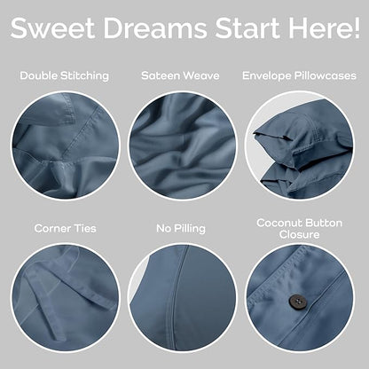 Duvet Cover Set - 100% Viscose Derived from Bamboo Duvet Cover Queen Size, 3 PC Luxury Cooling Duvet Cover for Hot Sleepers, Silky Buttery Soft Comforter Cover & 2 PC Queen Pillowcases, Storm