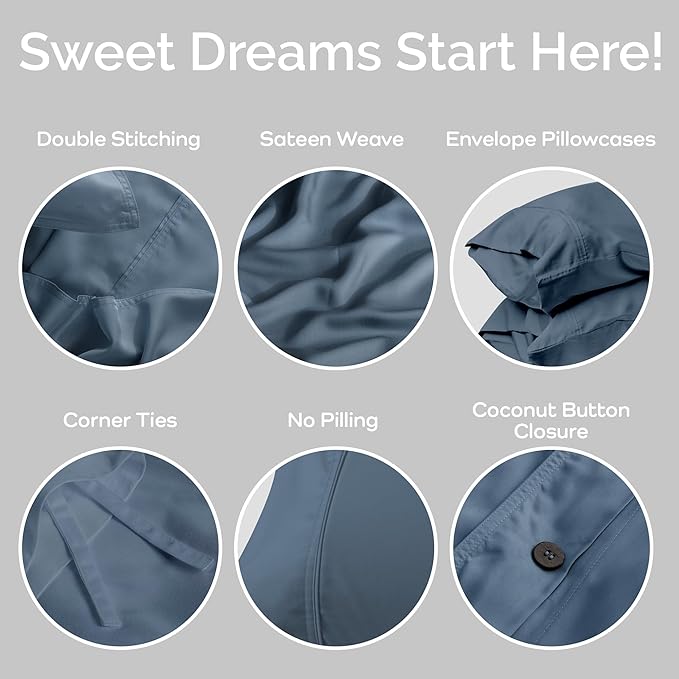Duvet Cover Set - 100% Viscose Derived from Bamboo Duvet Cover King Size, 3 PC Luxury Cooling Duvet Cover for Hot Sleepers, Silky Buttery Soft Comforter Cover & 2 PC King Pillowcases, Storm