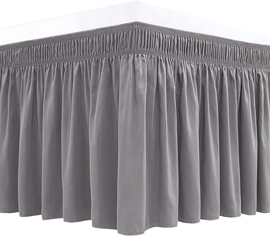 Biscaynebay Wrap Around Bed Skirts for Twin & Twin XL Beds Long Drop of 18", Silver Grey Adjustable Elastic Dust Ruffles Easy Fit Wrinkle Resistant Silky Luxurious Fabric Machine Washable