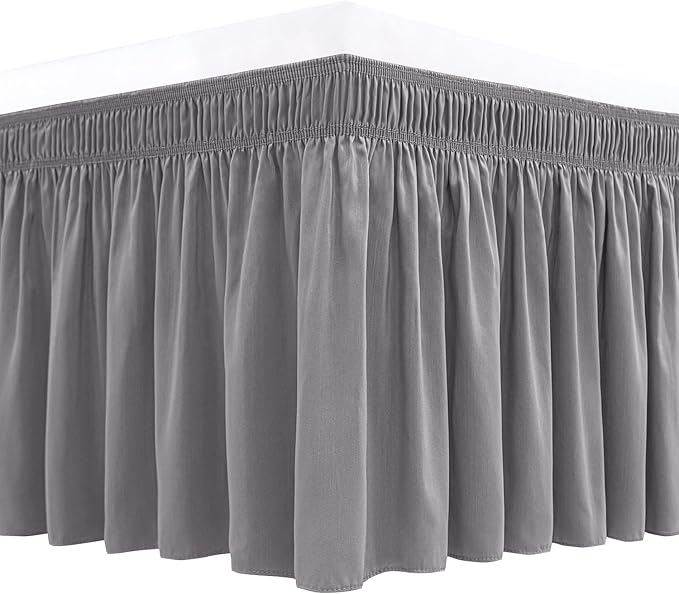 Biscaynebay Wrap Around Bed Skirts for King & Cal King Beds 11" Short Drop, Silver Grey Adjustable Elastic Dust Ruffles Easy Fit Wrinkle Resistant Silky Luxurious Fabric Machine Washable