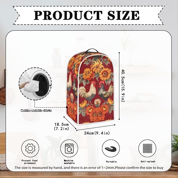 Rooster Kitchen Blender Dust Cover Sunflower Bread Maker Toaster Protector Lightweight Coffee Maker Appliance Covers Size S