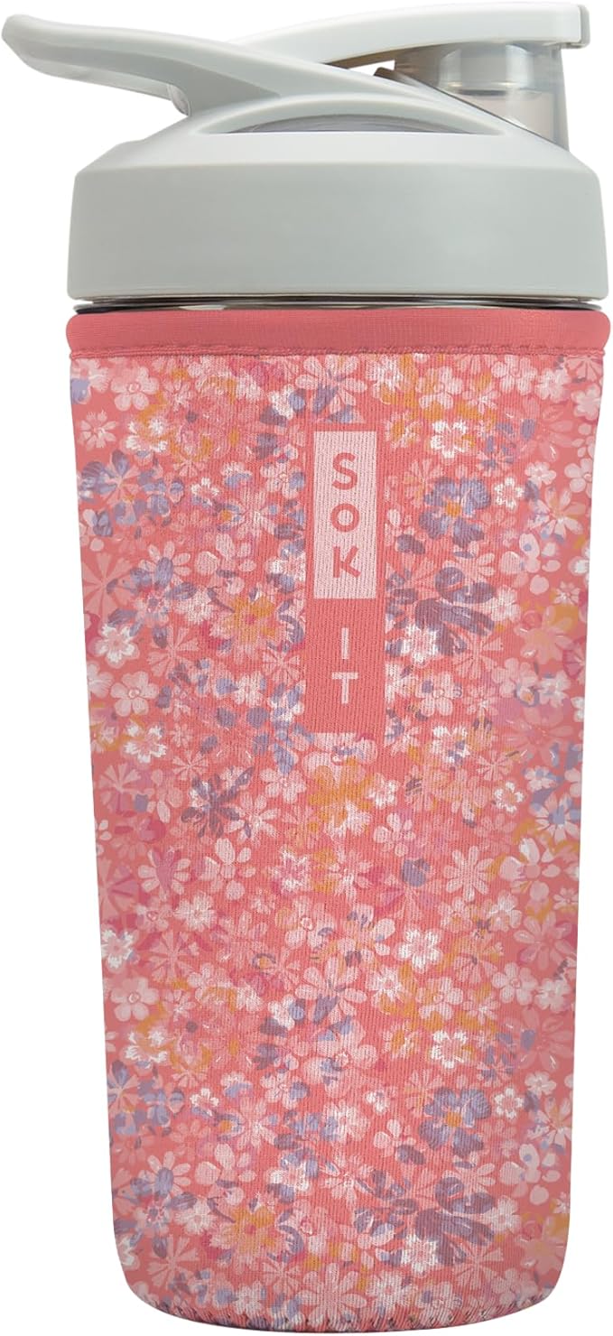 Sok It BotlSok Protein Blender Shaker Bottle Sleeve Insulated Neoprene Cover (Blushing Blooms, Fits 28oz Blender)