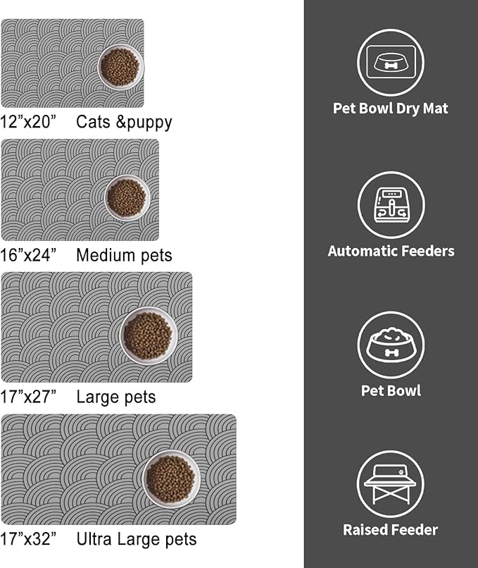 Dog Food Mat for Floors, Absorbent and Quick-Drying Pet Cat Food Mat,Anti-Fouling and Easy-to-Clean Pet Feeding Mat,Dog Bowl Mats for Messy Drinking Water Bowls.12x20inch Boho Style