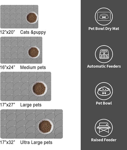 Dog Food Mat for Floors, Absorbent and Quick-Drying Pet Cat Food Mat,Anti-Fouling and Easy-to-Clean Pet Feeding Mat,Dog Bowl Mats for Messy Drinking Water Bowls.17x27inch Boho Style