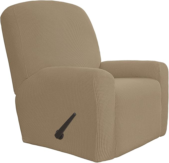 Easy-Going 4 Pieces Oversized Recliner Stretch Sofa Slipcover Sofa Cover Furniture Protector Couch Soft with Elastic Bottom Polyester Spandex Jacquard Fabric Small Checks Tan,X-Large