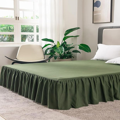 TSUTOMI Green Bed Skirt Twin Size Ruffled Bed Skirt with Split Corners, Twin Bed Skirt 12 Inch Drop, Twin Size Bed Skirt Green for Ruffled Bed Skirt with Split Corners, Bed Skirt Twin Size