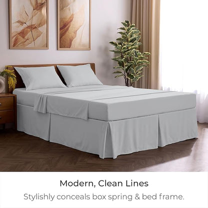 Mellanni Bed Skirt King Size - Bed Skirting - 15-Inch Tailored Drop Pleated Dust Ruffle - Hotel Luxury Bedding - Wrinkle, Fade, Stain Resistant - 1 Bedskirt (King, Light Gray)