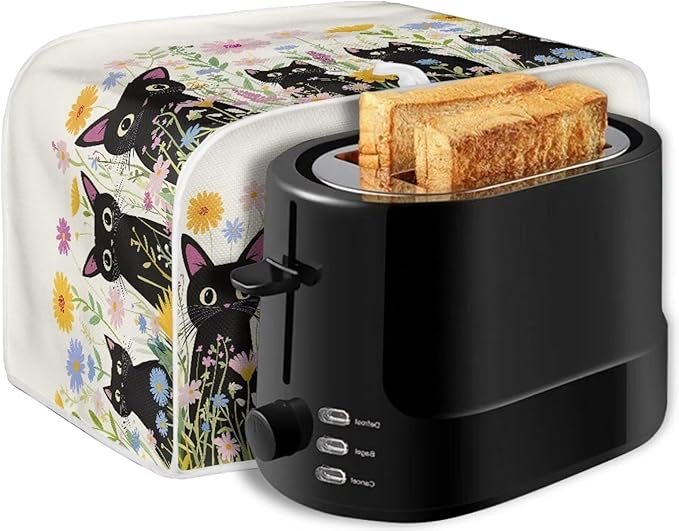 Black Cat Printed Toaster Cover for Anti-Dust & Fingerprint, Floral Printed Toaster Oven & Microwave Cover Decor Accessories