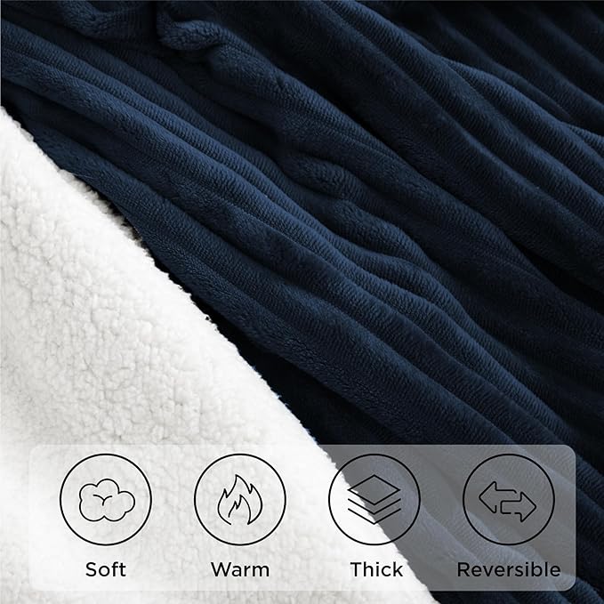 Sherpa Blankets King Size - Fleece King Size Blanket for Bed, Soft and Warm Throw Blanket for Winter, 108" x 90", Navy