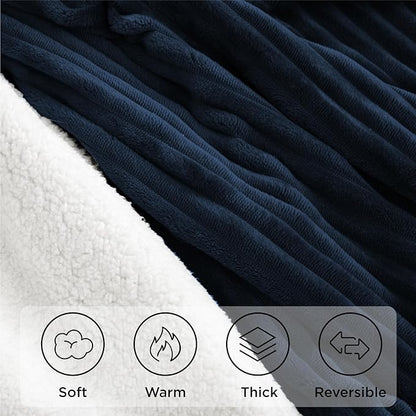 Sherpa Blankets Queen Size - Fleece Queen Blanket for Bed, Soft and Warm Throw Blanket for Winter, 90" x 90", Navy