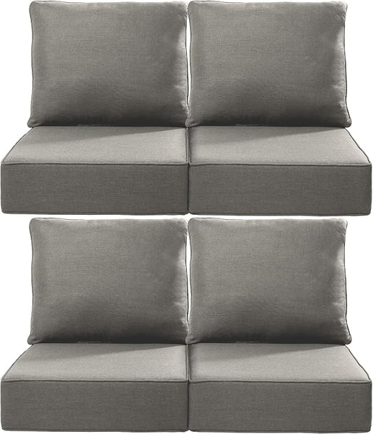 Luxury 24x24x6 Inch Outdoor Chair Cushions Set of 4 - Heavy Duty Water-Resistant Comfortable Cushion for Patio Furniture Set Dining Gliding Rocking Chairs Loveseat L-Shape Sofa - Grey