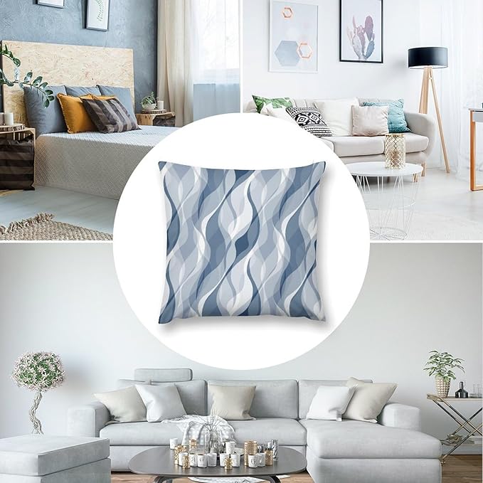 Light Blue Throw Pillow Covers Modern Abstract Blue and Grey Striped Decorations for Bedroom Living Room Farmhouse Sofa Pillows Bed Couch 18x18 Inch