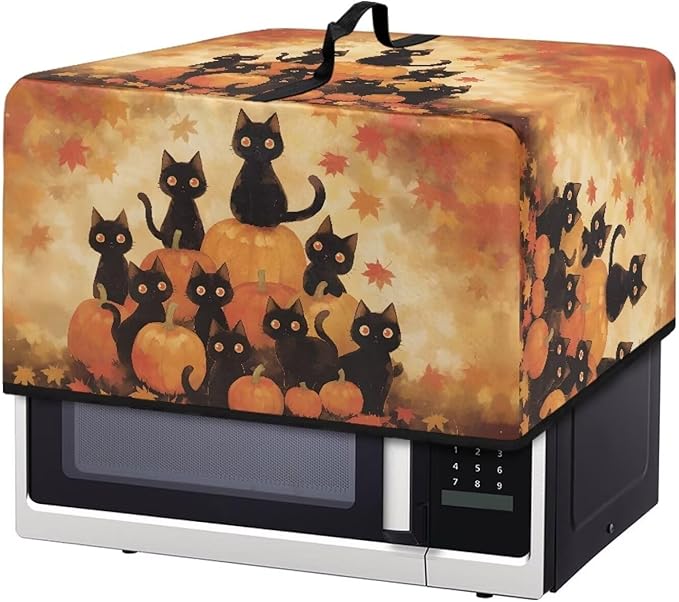 Microwave Oven Dust Cover, Thanksgiving Cat Heat-Resistant Waterproof Microwave Oven Grill Cover Protector Polyester Washable Dust Covers Case Protections for Microwaves Ovens