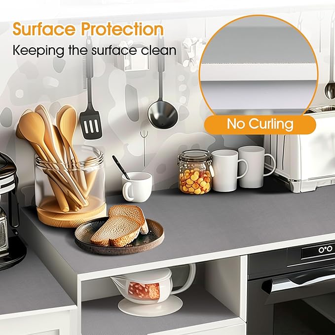Shelf and Drawer Liner for Kitchen Cabinets Non-Adhesive, Strong Grip Non-Slip Thickened Cabinet Liners for Shelves, Waterproof Mats for Dresser Cupboard, Pure Gray, 23 in x 20 Feet