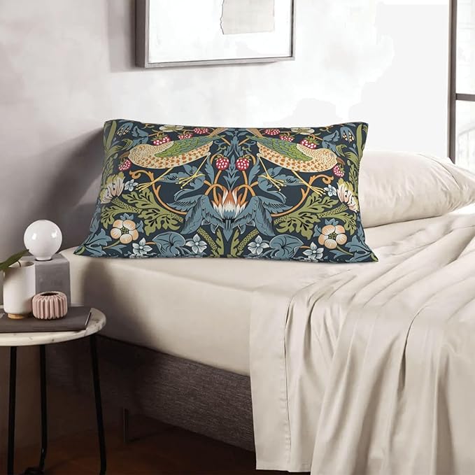 William Morris Vintage Floral Bird Strawberry Thief 20x12 inches Pillow Cover, Outdoor Farmhouse Pillow Cover Home Decor for Couch Sofa
