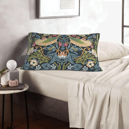 William Morris Vintage Floral Bird Strawberry Thief 20x12 inches Pillow Cover, Outdoor Farmhouse Pillow Cover Home Decor for Couch Sofa