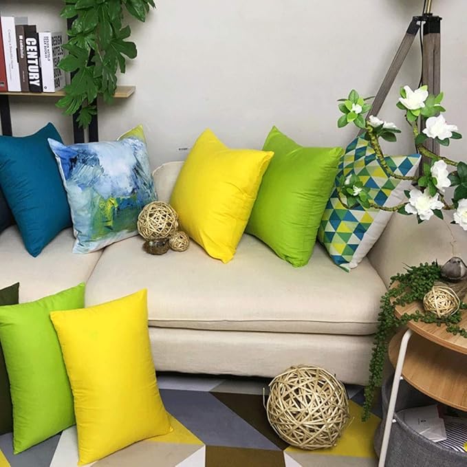 Thmyo 4-Pack 100% Cotton Comfortable Solid Decorative Throw Pillow Case, Square Cushion Cover Pillowcase Sublimation Blank Pillow Covers DIY Throw Pillowcase for Sofa(16x16 inch/ 40x40cm,Light Green)
