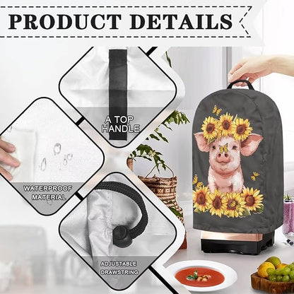 Pig Sunflower Pattern Blender Dust Cover, Drawstring Stand Mixer or Coffee Maker Appliance Covers, Anti Fingerprint Dust Proof Stain Resistant Blender Covers for Home Kitchen Decor