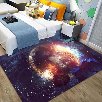 Universe Galaxy Moon Area Rug for Living Room Bedroom Throw Rugs Soft Kitchen Kids Room Floor Mats Non-Slip Carpets Soundproofing, 4' x 6'