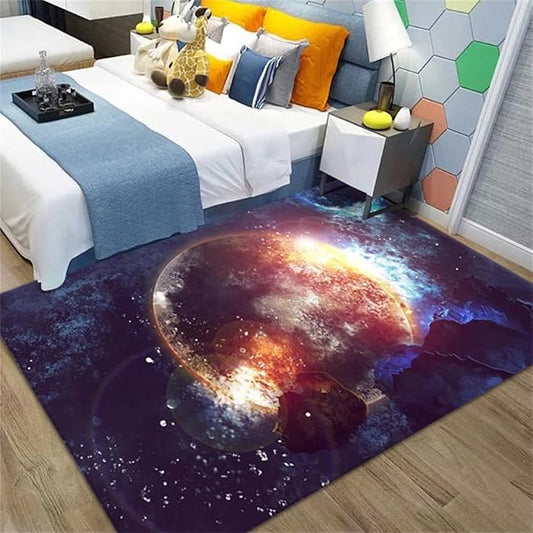 Universe Galaxy Moon Area Rug for Living Room Bedroom Throw Rugs Soft Kitchen Kids Room Floor Mats Non-Slip Carpets Soundproofing, 4' x 6'